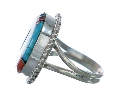 Native American Sterling Silver Multicolor Inlay Ring Size 9-1/4 NN20649